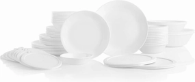 Corelle Vitrelle 78-Piece Service for 12 Dinnerware Set, Triple Layer Glass and Chip Resistant, Lightweight Round Plates and Bowls Set, Winter Frost White