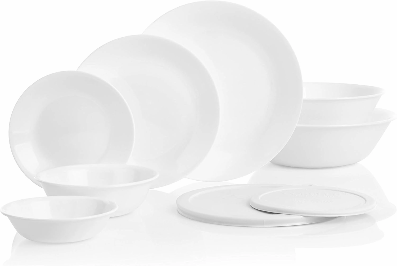 Corelle Vitrelle 78-Piece Service for 12 Dinnerware Set, Triple Layer Glass and Chip Resistant, Lightweight Round Plates and Bowls Set, Winter Frost White