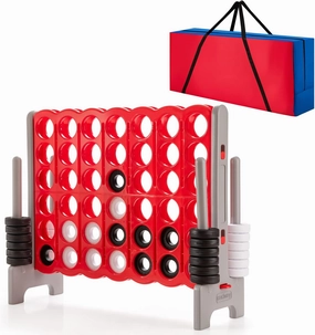 COSTWAY Jumbo 4-to-Score Giant Game Set with Storage Carrying Bag, 4 in A Row for Kids and Adults, Game Set with 42 Jumbo Rings & Quick-Release Slider, Perfect for Family Game