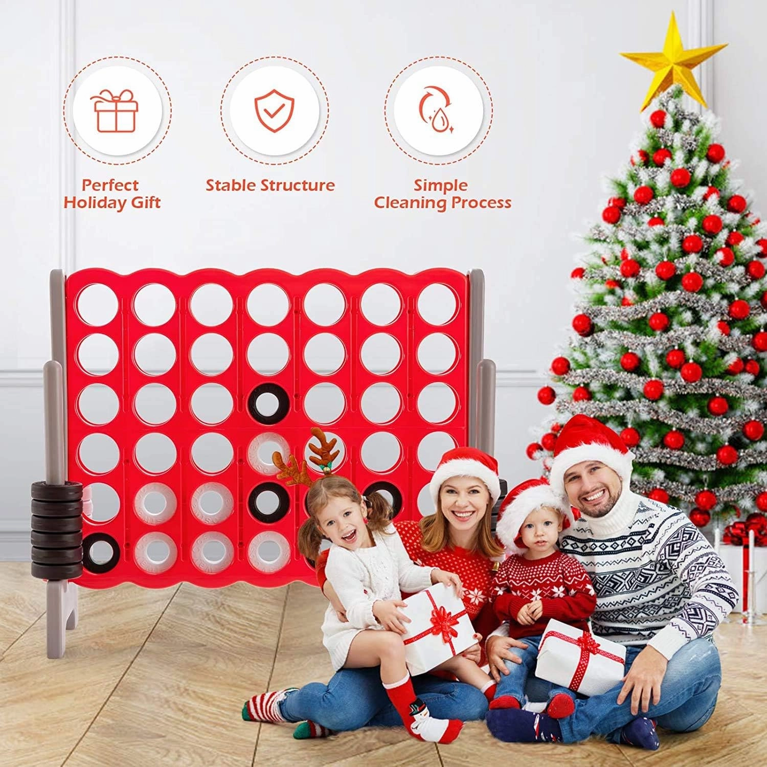 COSTWAY Jumbo 4-to-Score Giant Game Set with Storage Carrying Bag, 4 in A Row for Kids and Adults, Game Set with 42 Jumbo Rings & Quick-Release Slider, Perfect for Family Game