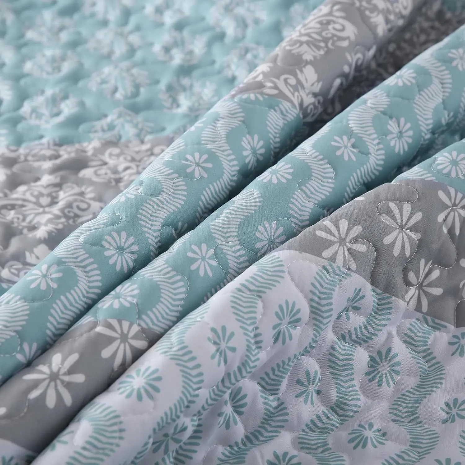 Cottolester Aqua Quilt Set Full Size Boho Striped Bedspread Lightweight Soft Microfiber Bedding Set 78"x90" (3 Pieces)