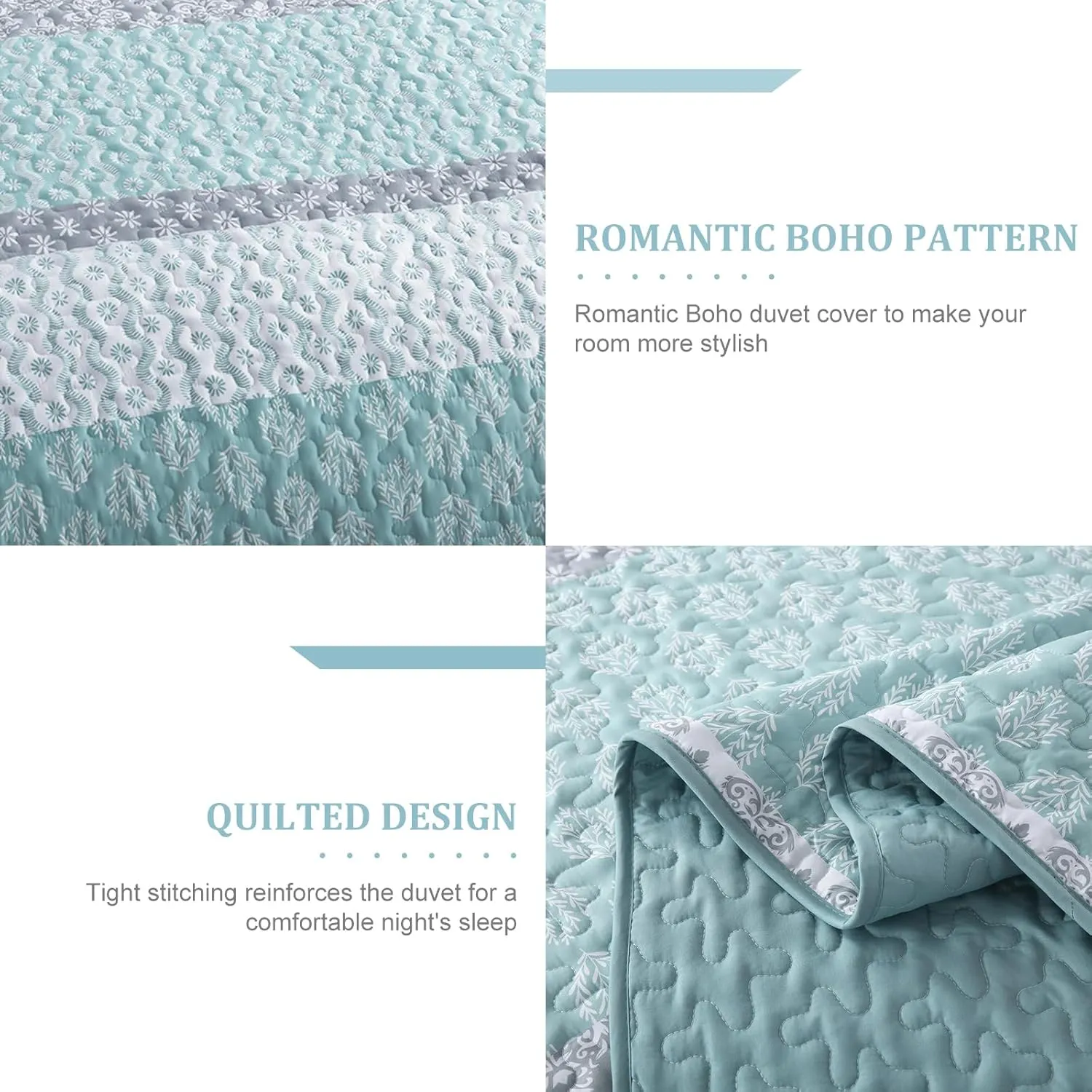 Cottolester Aqua Quilt Set Full Size Boho Striped Bedspread Lightweight Soft Microfiber Bedding Set 78"x90" (3 Pieces)