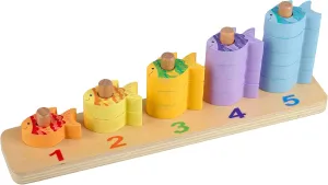 Counting Fish - Wooden Stacking Toy, Learn to Count to 5, Bright Fish Shaped Blocks, FSC Certified, Toddler & Kids Ages 18mo 