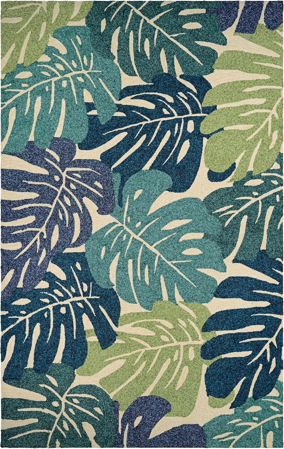 Couristan Covington Monstera Indoor/Outdoor Area Rug, 2' x 4', Cream-Multicolor Blue