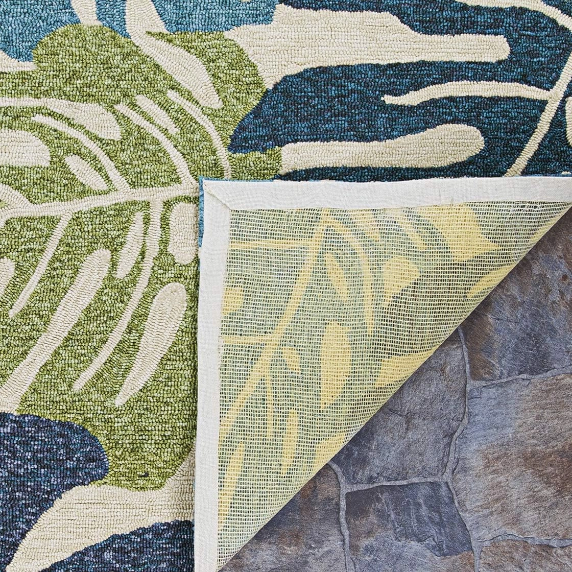 Couristan Covington Monstera Indoor/Outdoor Area Rug, 2' x 4', Cream-Multicolor Blue