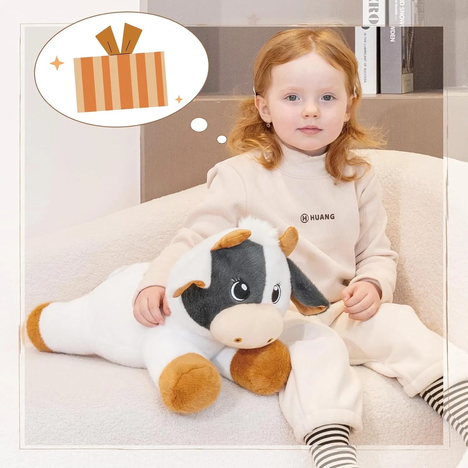 Cow Weighted Stuffed Animal for Adults, Big Weighted Cow Plush Toys, Soft Farm Plush Toys, Large Stuffed Animals, Gifts for Kids on Birthday Children's Day Christmas(23", 4.4lbs)