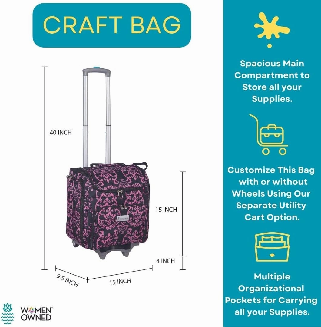 Crafter’s Tote Bag Organizer, Storage Bag for Craft Supply, and Scrapbooking Carrier w/Handle and Wheels