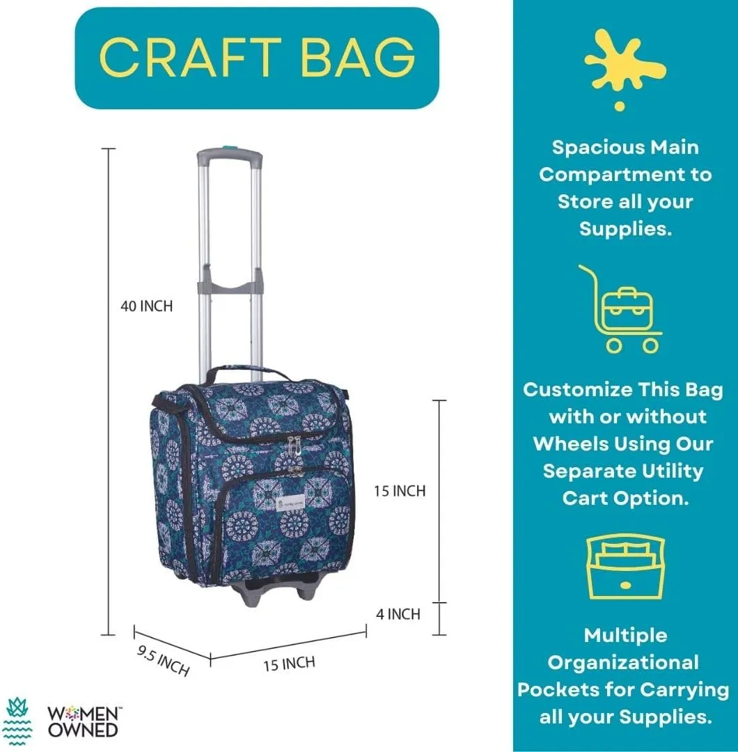 Crafter’s Tote Bag Organizer, Storage Bag for Craft Supply, and Scrapbooking Carrier w/Handle and Wheels