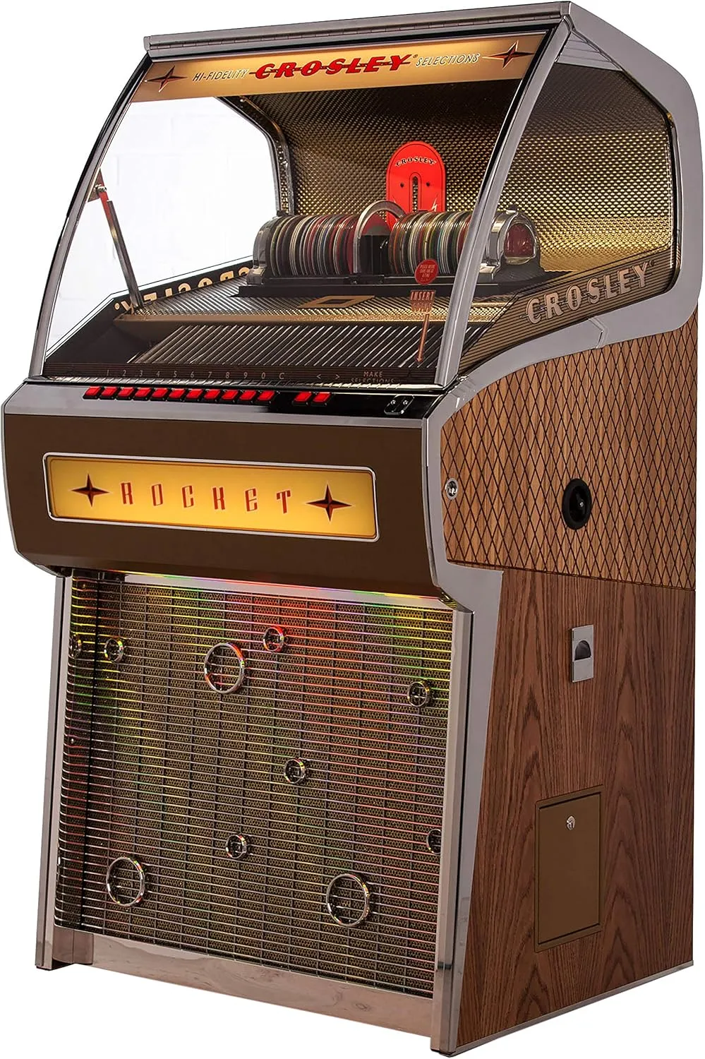 Crosley CR1207A-OA Rocket Full Size CD Jukebox with Bluetooth - Holds 80 CDs, Oak
