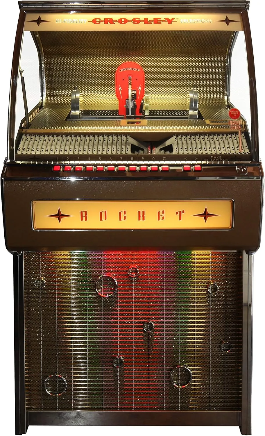 Crosley CR1207A-OA Rocket Full Size CD Jukebox with Bluetooth - Holds 80 CDs, Oak