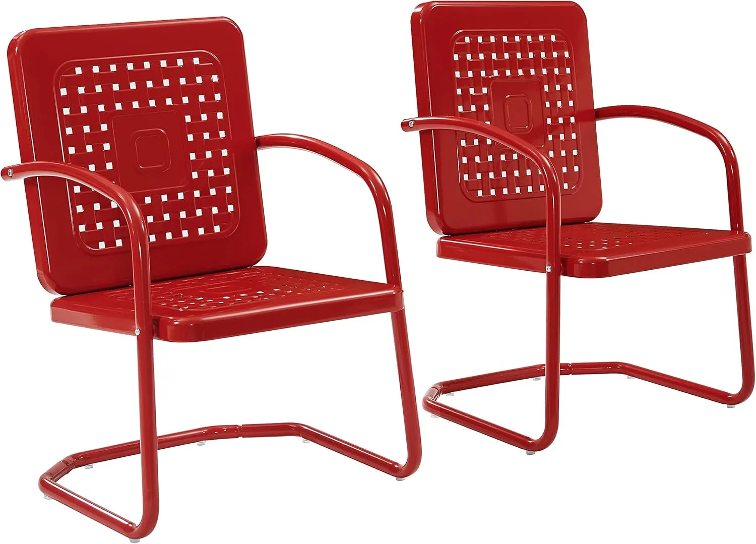 Crosley Furniture Bates 2-Piece Outdoor Chair Set, Retro Metal Patio Chairs for Dining, Porch, Deck, Balcony, Bright Red Gloss