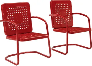 Crosley Furniture Bates 2-Piece Outdoor Chair Set, Retro Metal Patio Chairs for Dining, Porch, Deck, Balcony, Bright Red Gloss