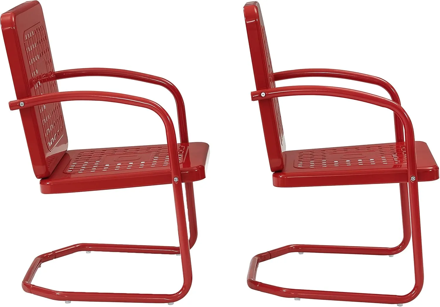 Crosley Furniture Bates 2-Piece Outdoor Chair Set, Retro Metal Patio Chairs for Dining, Porch, Deck, Balcony, Bright Red Gloss