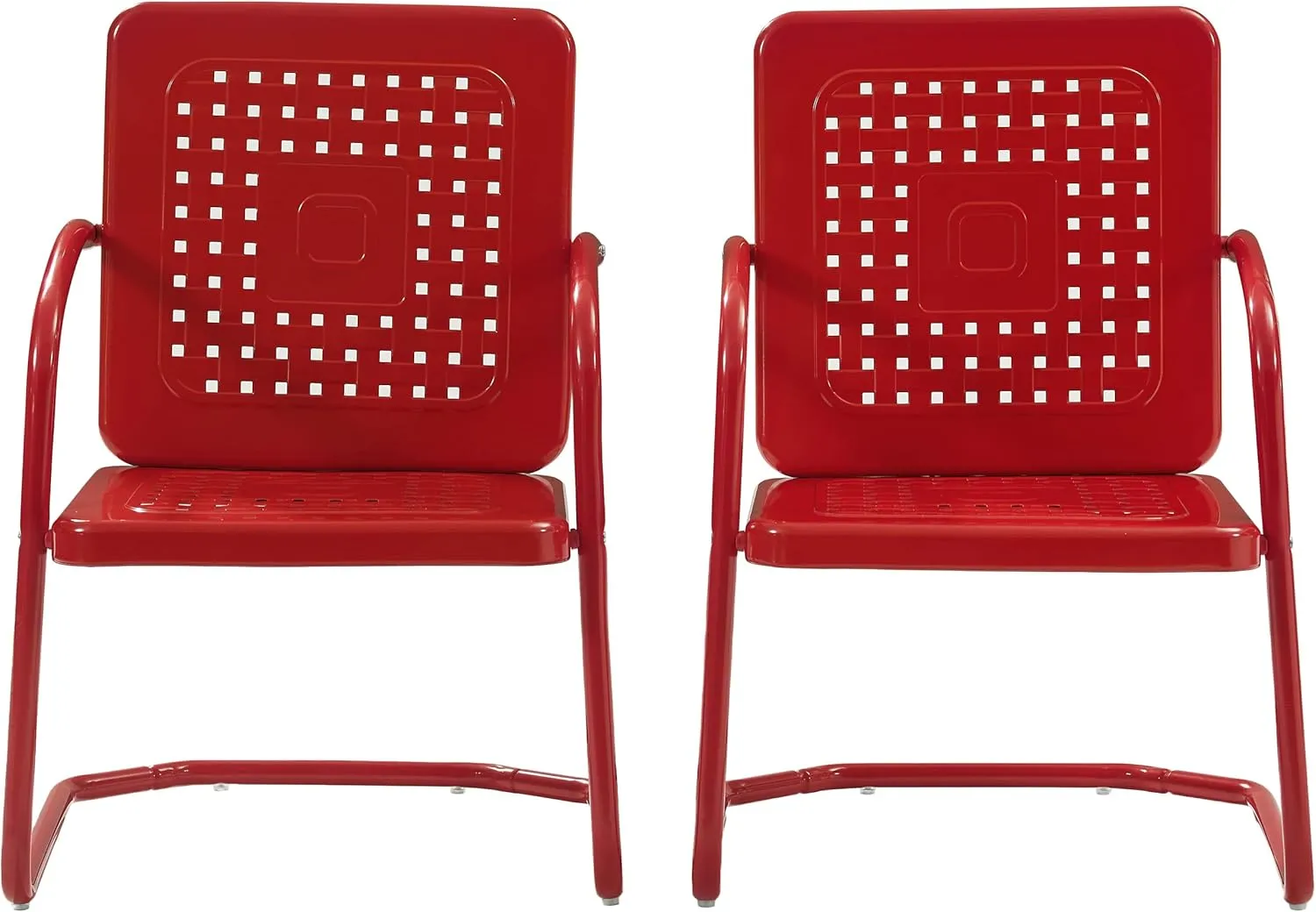 Crosley Furniture Bates 2-Piece Outdoor Chair Set, Retro Metal Patio Chairs for Dining, Porch, Deck, Balcony, Bright Red Gloss