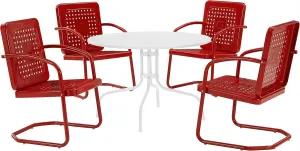 Crosley Furniture Bates 5-Piece Outdoor Dining Set for 4, Retro Metal Round Patio Table and Chairs for Deck, Bright Red Gloss