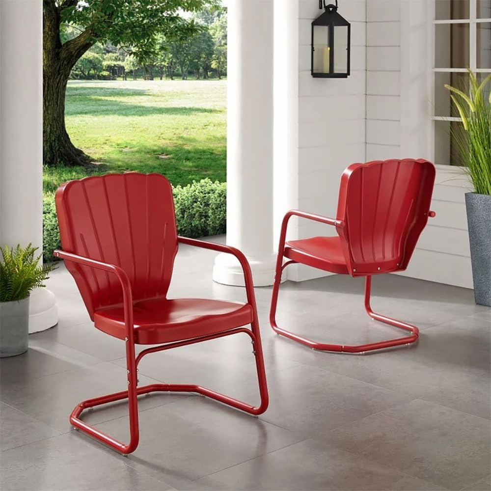 Crosley Furniture Ridgeland 2-Piece Outdoor Chair Set, Retro Metal Patio Chairs for Dining, Porch, Deck, Red