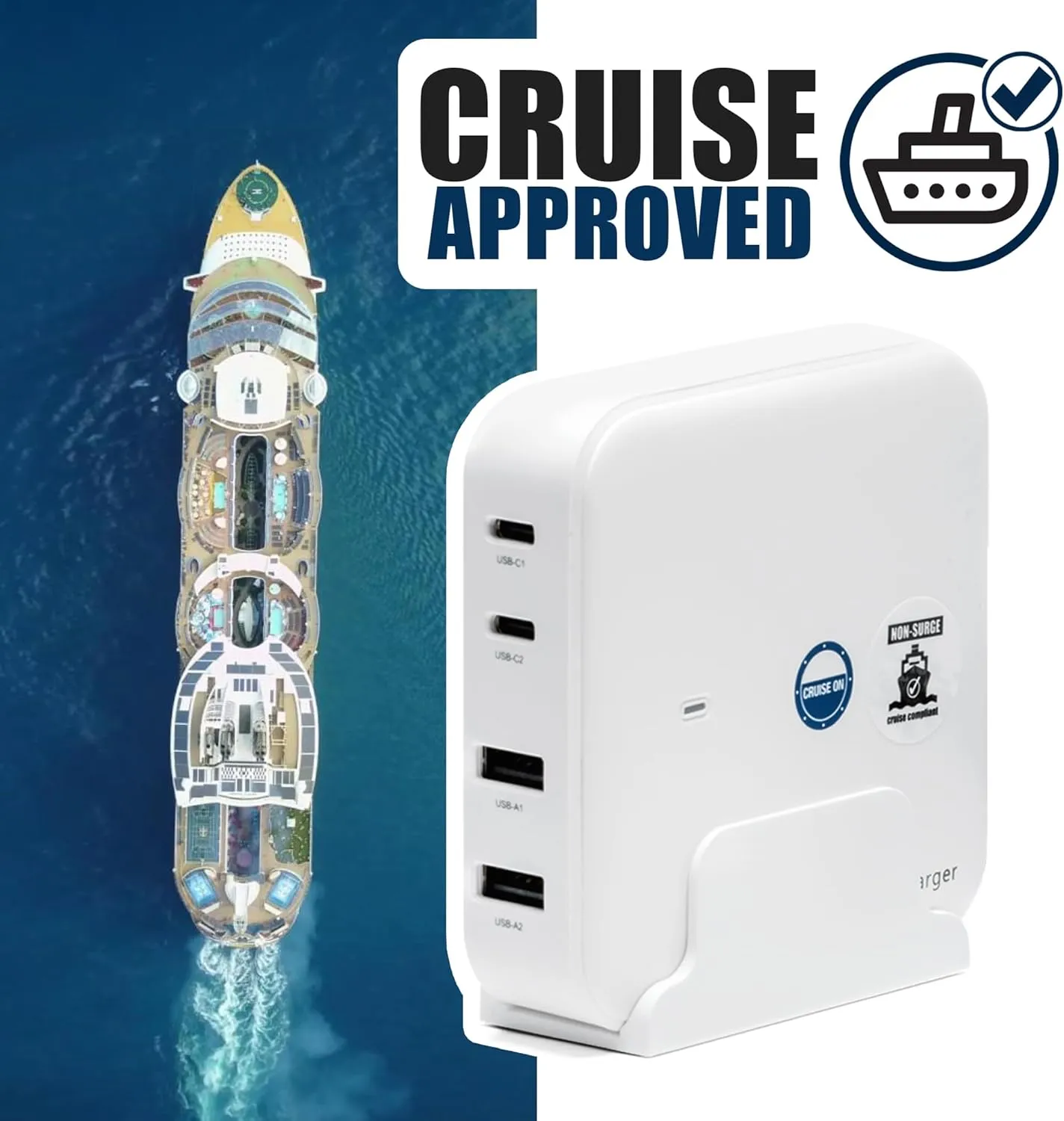 Cruise Approved Power Strip (Royal Caribbean, Disney & More) - Non Surge USB Charger [2 USB, 2 USB-C] 4 Port Charging Station, 3.8 ft Cord for iPhone, iPad, Laptops, More - Cruise Ship Essentials 2025
