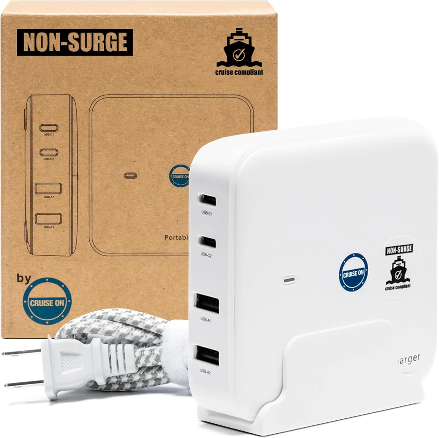 Cruise Approved Power Strip (Royal Caribbean, Disney & More) - Non Surge USB Charger [2 USB, 2 USB-C] 4 Port Charging Station, 3.8 ft Cord for iPhone, iPad, Laptops, More - Cruise Ship Essentials 2025
