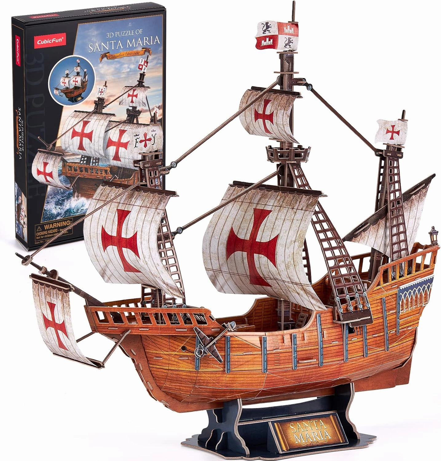 CubicFun 3D Puzzles for Adults Santa Maria Ship Model Spanish Vessel Puzzles for Adults and Kids, Desk Decor Building Kits Brain Teaser Hobby Gifts for Women and Men, 204 Pieces