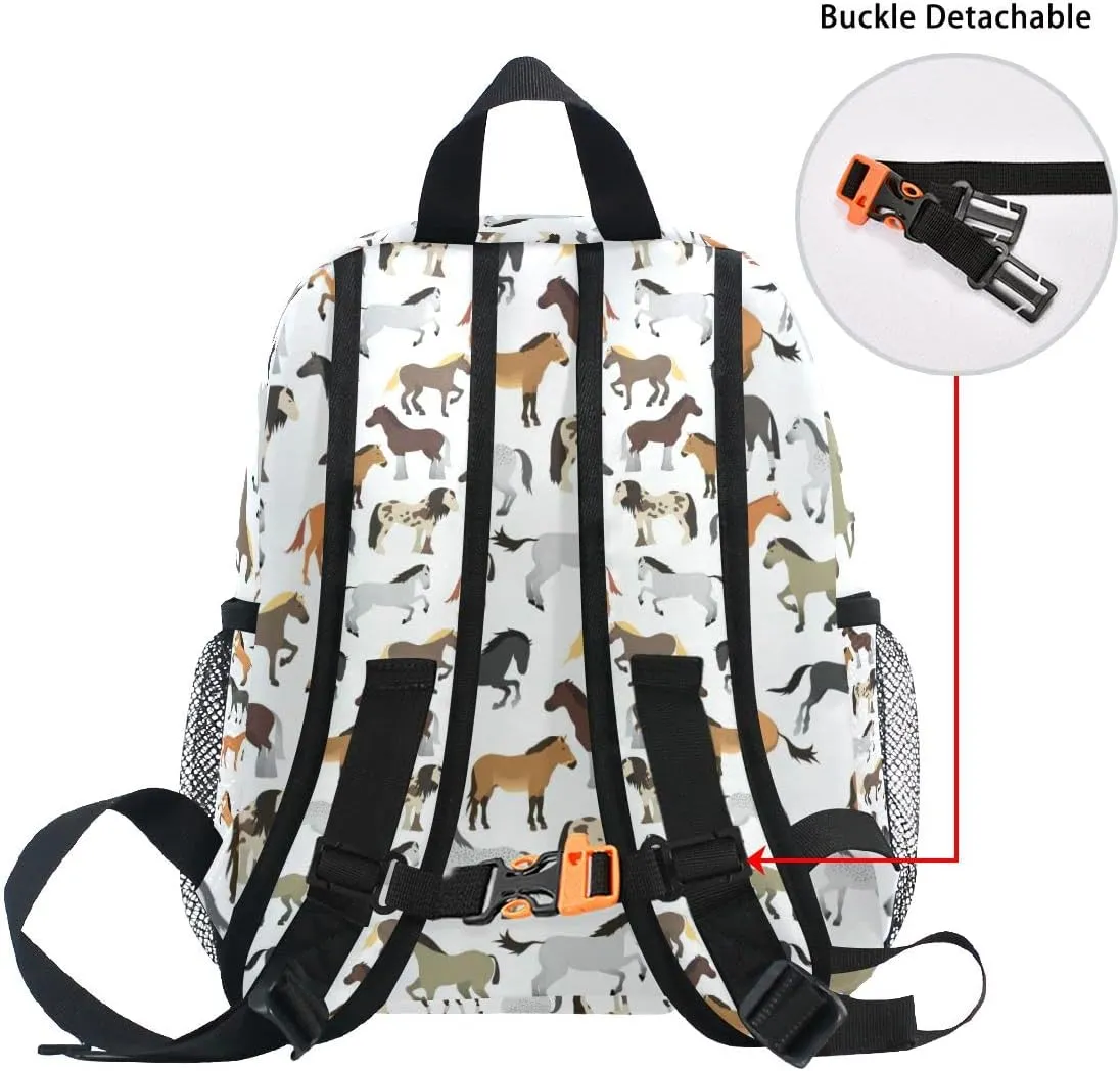 Custom Kid's Name Backpack, Cute Horse Toddler Backpack for Daycare Travel, Personalized Name Preschool Bookbags for Boys Girls