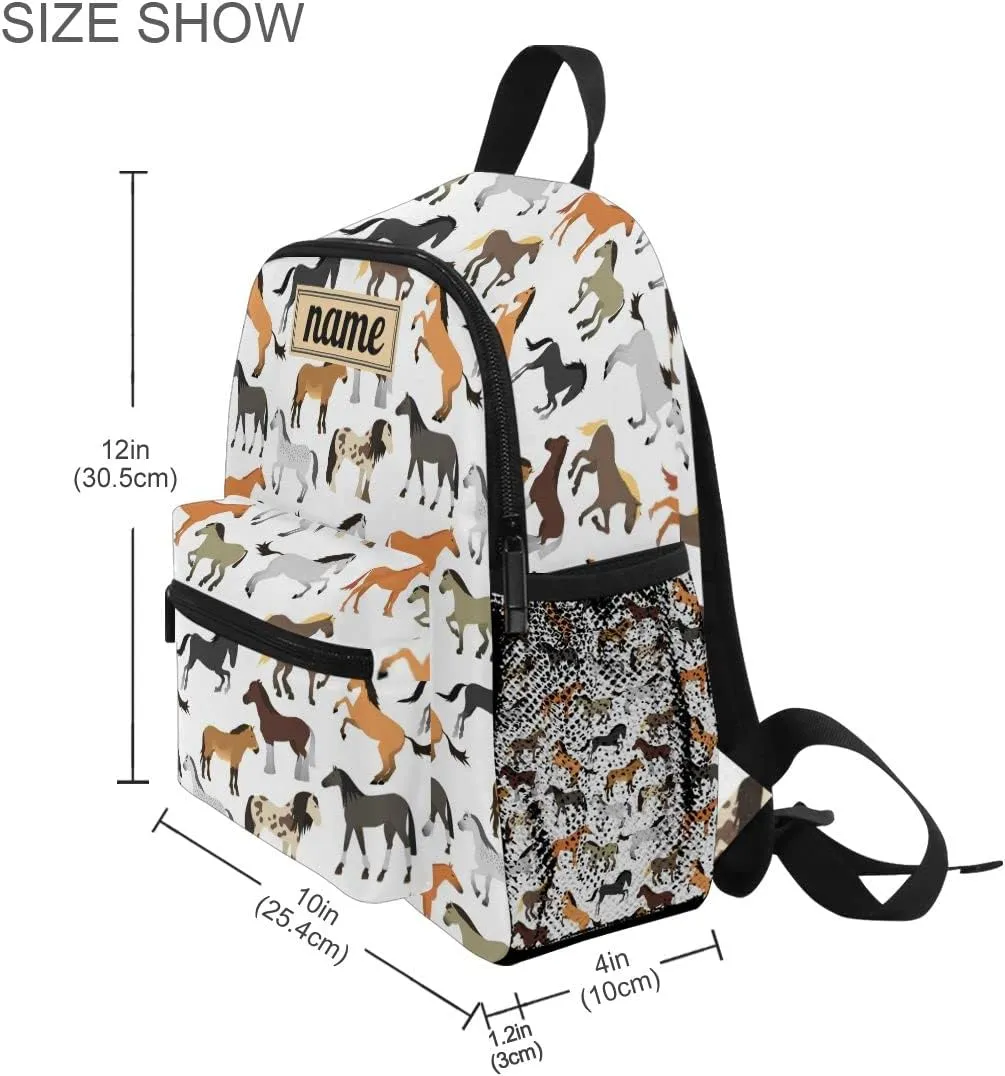 Custom Kid's Name Backpack, Cute Horse Toddler Backpack for Daycare Travel, Personalized Name Preschool Bookbags for Boys Girls