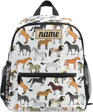 Custom Kid's Name Backpack, Cute Horse Toddler Backpack for Daycare Travel, Personalized Name Preschool Bookbags for Boys Girls