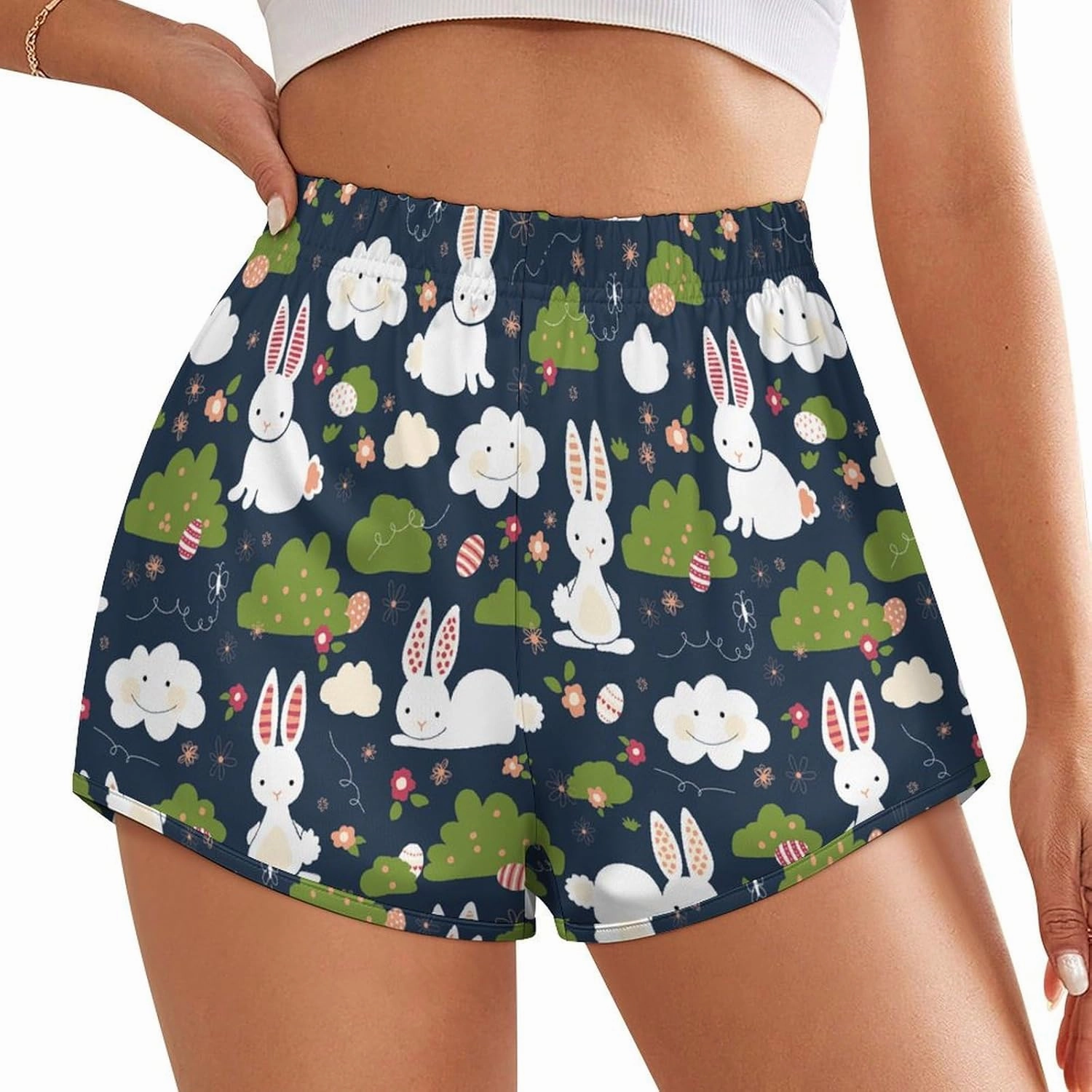 Cute Easter BunniesWomen's Sports Shorts, Casual Home Set, Suitable for Sports, Home