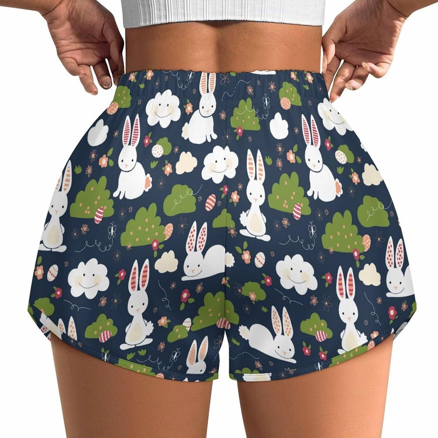 Cute Easter BunniesWomen's Sports Shorts, Casual Home Set, Suitable for Sports, Home
