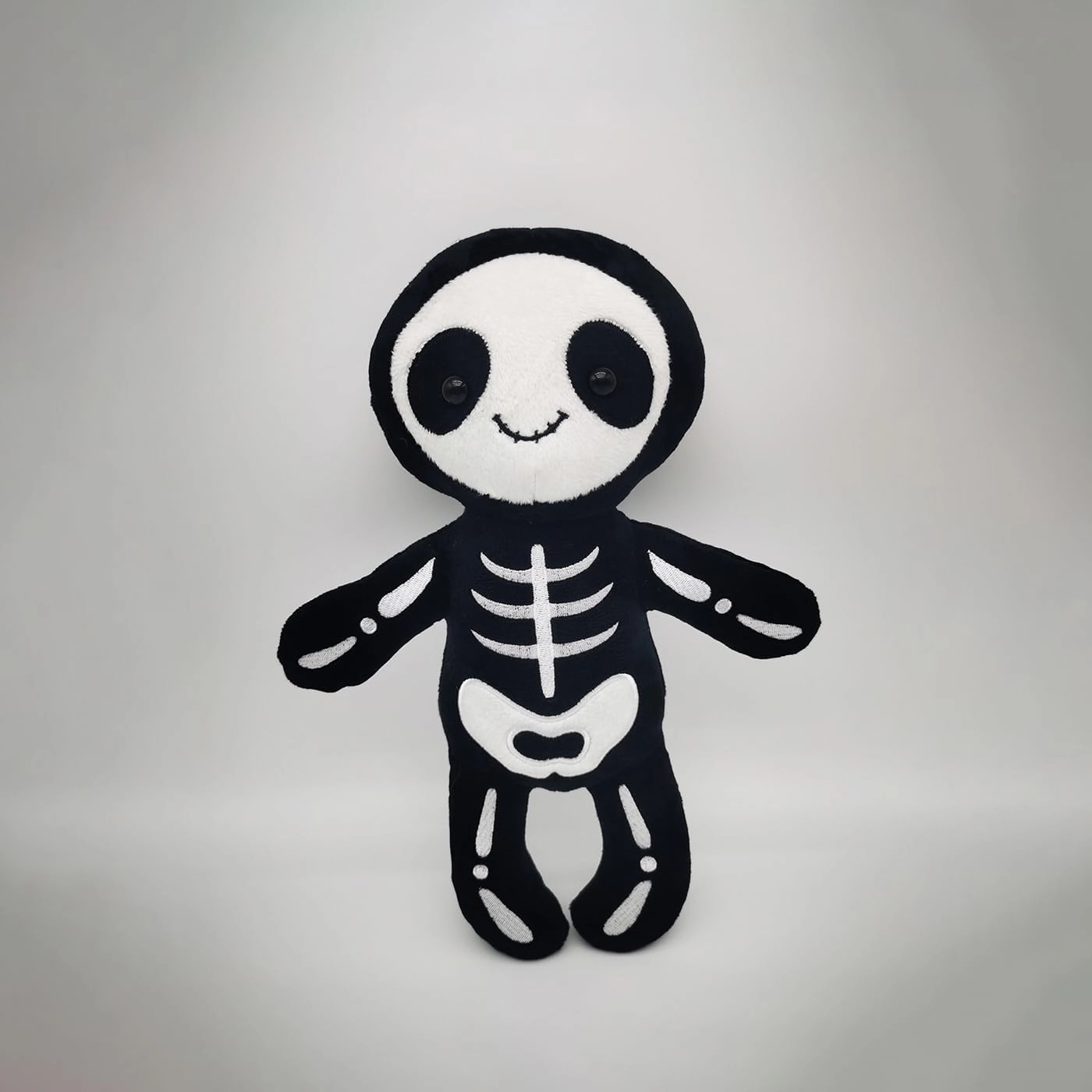 Cute Skeleton Figure Plush Toy 12 inch Skull Plushies Stuffed Animal Christmas Halloween Plush Decor Birthday Gifts for Kids, Black