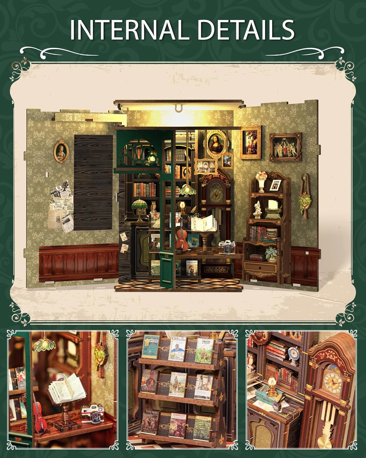 Cutefun Book Nook Kit - DIY Miniature House Kit for Bookshelf Decor, Book Nook Kits for Adults & Beginners, 3D Wooden Puzzle Dollhouse, Ideal Gift for Family and Friends (OWL Bookstore)