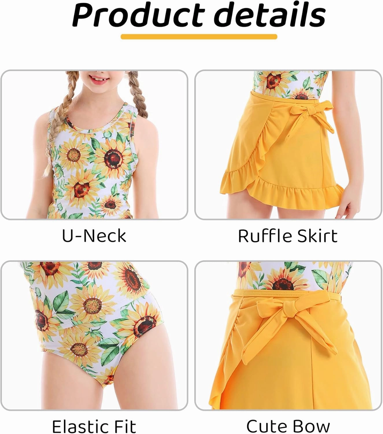 Cutemile Girls Swimsuit 3 Piece Bathing Suit Quick Dry Tankini Set with Cover Up Beach Skirt Bikini Swimwear 6-12 Years