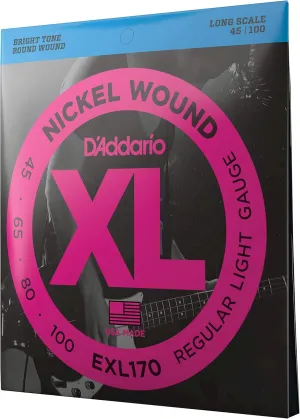 D'Addario Bass Guitar Strings - XL Nickel - EXL170 - Perfect Intonation, Consistent Feel, Powerful Durability - 4 String Set - 45-100 Regular Light, Long Scale
