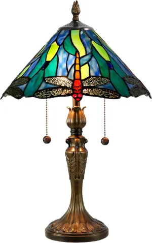 Dale Tiffany TT19215 Huxley Dragonfly Tiffany Table Lamp, Antique Bronze