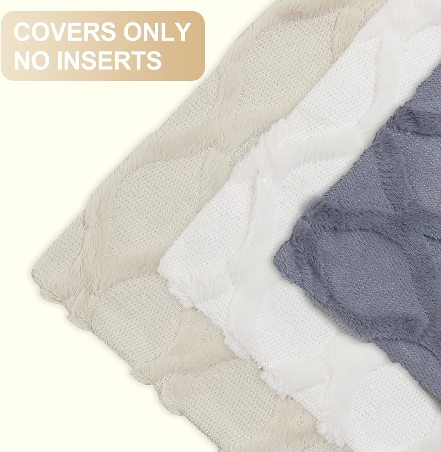 decorUhome Throw Pillow Covers 20x20 Inch Set of 2, Soft Plush Faux Fur Wool Blue Grey Couch Pillow Covers, Decorative Neutral Pillow Cases for Bed Sofa Living Room Home Decor