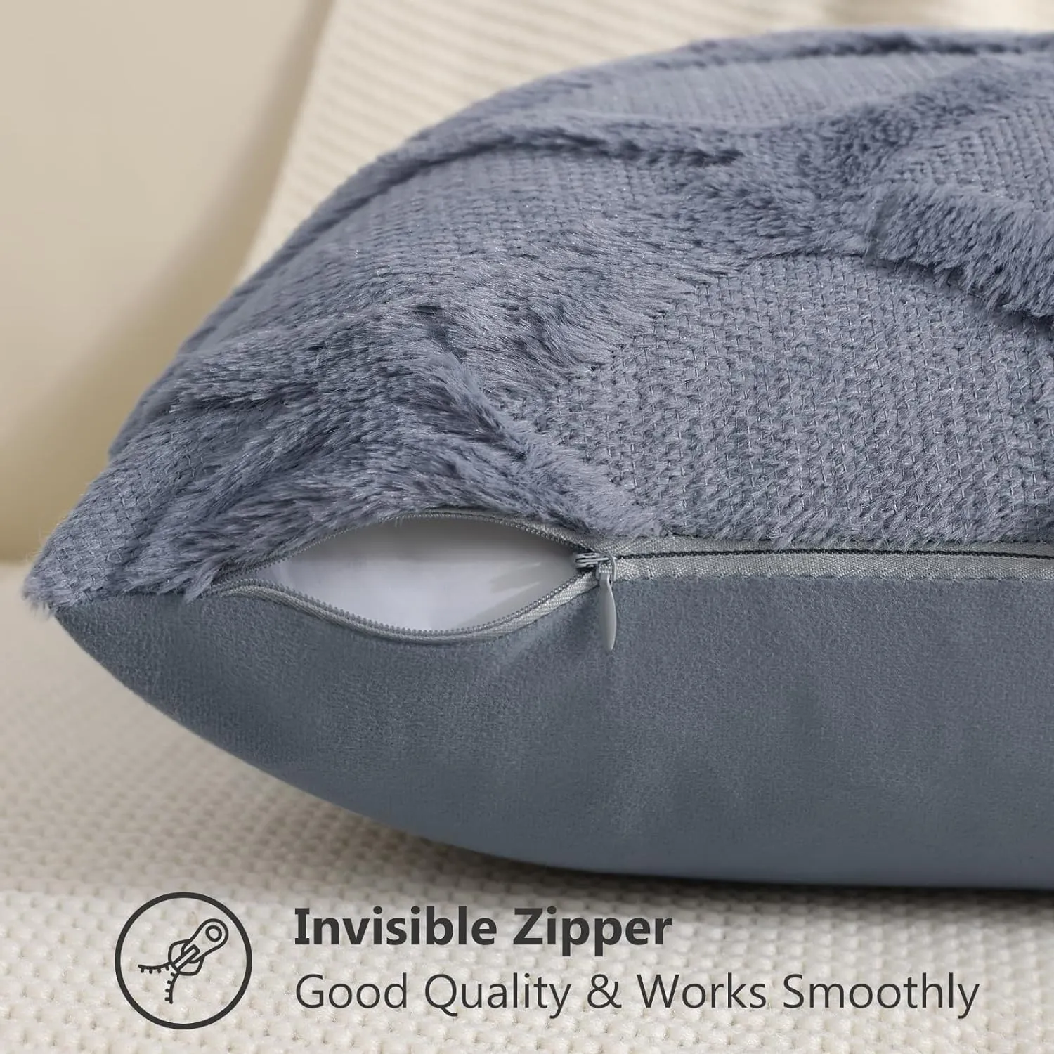 decorUhome Throw Pillow Covers 20x20 Inch Set of 2, Soft Plush Faux Fur Wool Blue Grey Couch Pillow Covers, Decorative Neutral Pillow Cases for Bed Sofa Living Room Home Decor