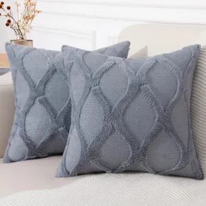 decorUhome Throw Pillow Covers 20x20 Inch Set of 2, Soft Plush Faux Fur Wool Blue Grey Couch Pillow Covers, Decorative Neutral Pillow Cases for Bed Sofa Living Room Home Decor