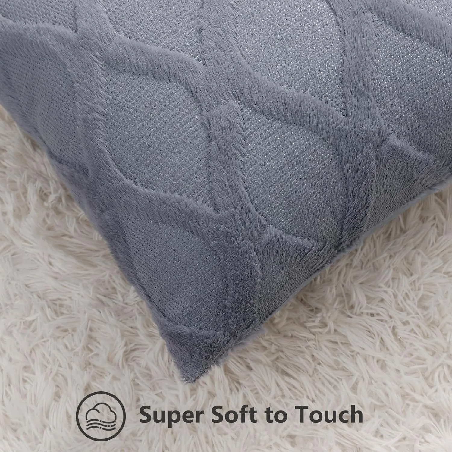 decorUhome Throw Pillow Covers 20x20 Inch Set of 2, Soft Plush Faux Fur Wool Blue Grey Couch Pillow Covers, Decorative Neutral Pillow Cases for Bed Sofa Living Room Home Decor
