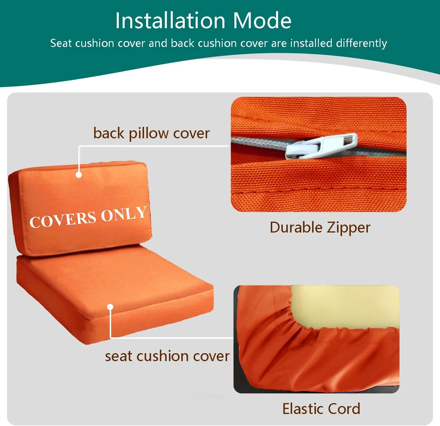 Deep Seating Patio Cushion Set Covers Replacement, Durable Outdoor Cushions Cover, 4Pcs Patio Furniture Cushions Slipcovers with Zipper, 28x28x6, 28x13x6, Orange