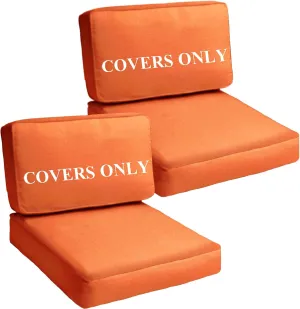 Deep Seating Patio Cushion Set Covers Replacement, Durable Outdoor Cushions Cover, 4Pcs Patio Furniture Cushions Slipcovers with Zipper, 28x28x6, 28x13x6, Orange