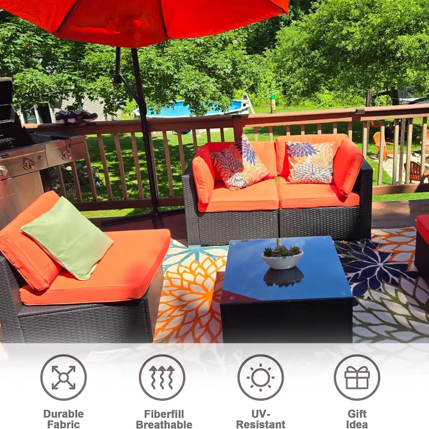 Deep Seating Patio Cushion Set Covers Replacement, Durable Outdoor Cushions Cover, 4Pcs Patio Furniture Cushions Slipcovers with Zipper, 28x28x6, 28x13x6, Orange