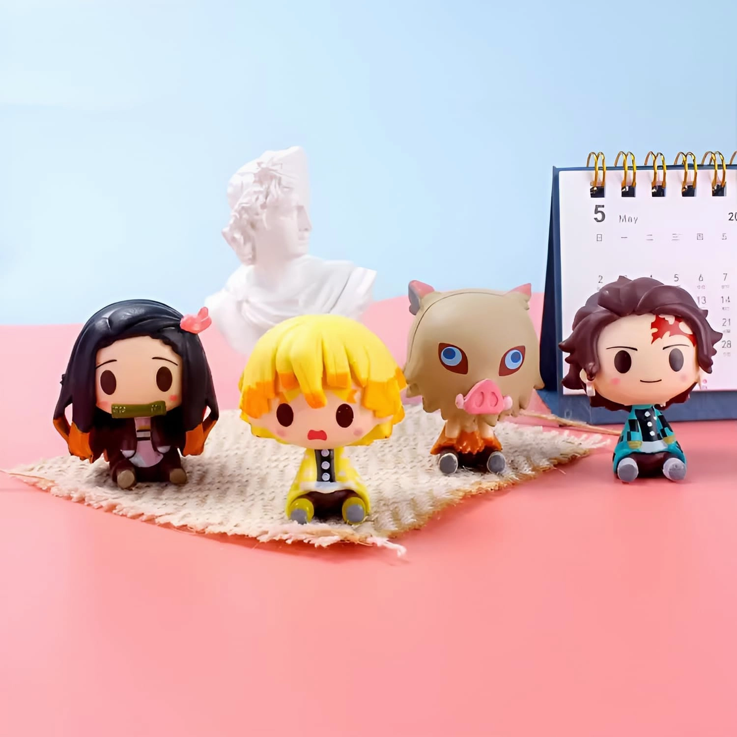 Demon Slaying Squad Presents Set of 4 Action Figures Collection of Tanjiro Kamado, Nezuko Chan, Inosuke Hashibira and Zenitsu Agatsuma. 2 Inch mini Figures for Ultimate Fans and Decor.