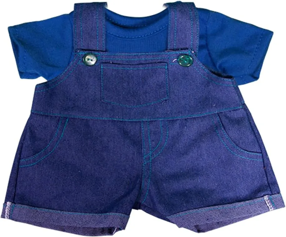 Denim Overalls Dress Up Set for Teddy Bears and Stuffed Animals - includes Royal Blue T-Shirt, Fits Most 14"-18" Plush Toys