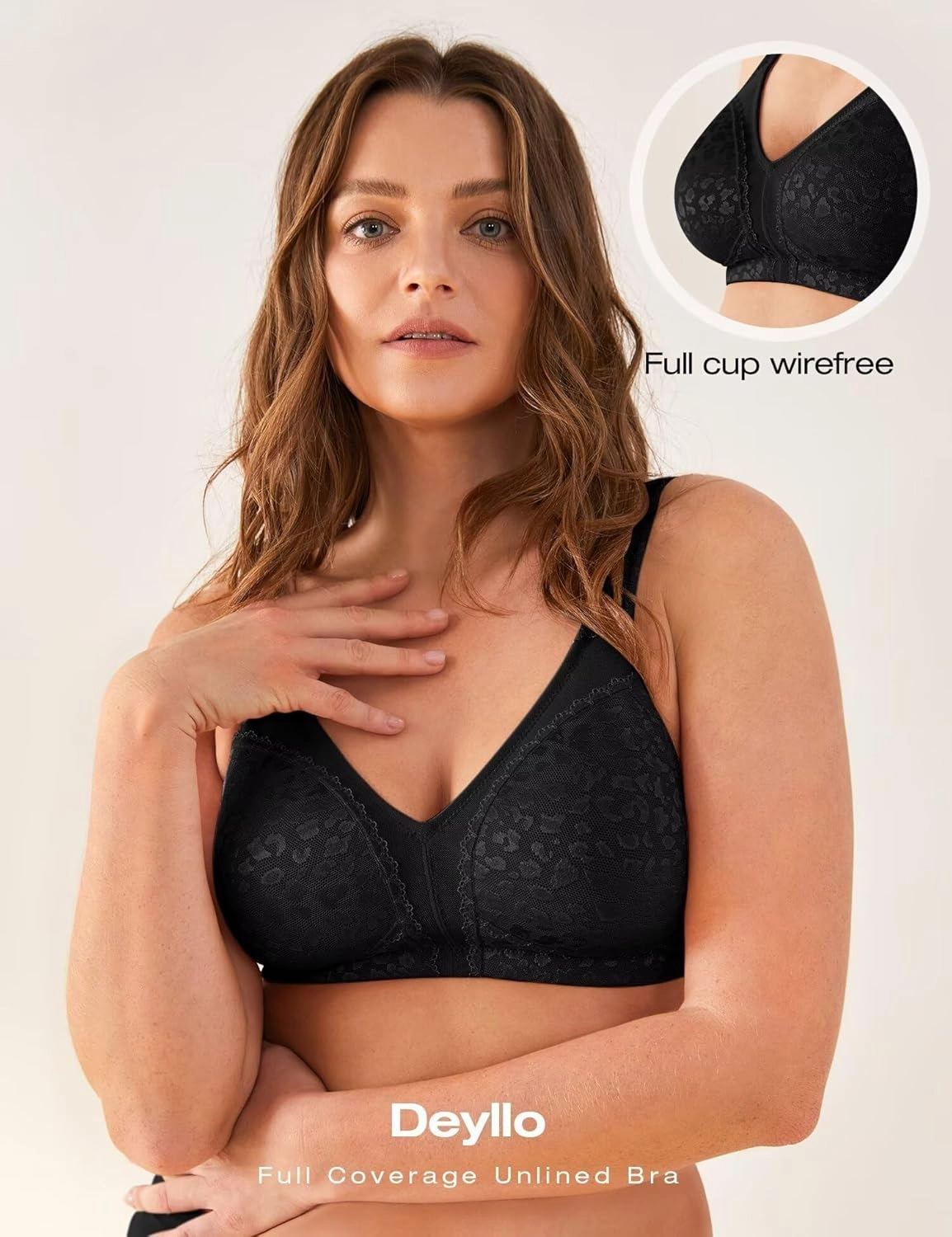 Deyllo Women's Full Coverage Plus Size Comfort Minimizer Bra Wirefree Non Padded