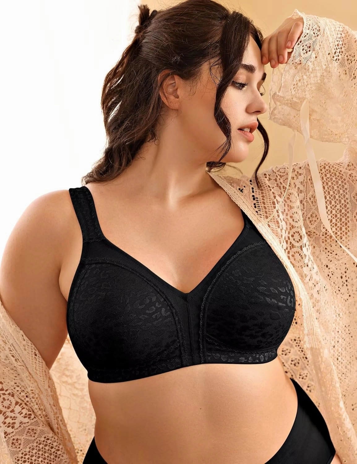 Deyllo Women's Full Coverage Plus Size Comfort Minimizer Bra Wirefree Non Padded