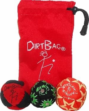 DIRTBAG All Star Footbag Hacky Sack 3 Pack with Pouch, 100% Handmade, Premium Quality, Bright Vivid Colors, Signature Carry Bag