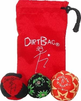 DIRTBAG All Star Footbag Hacky Sack 3 Pack with Pouch, 100% Handmade, Premium Quality, Bright Vivid Colors, Signature Carry Bag