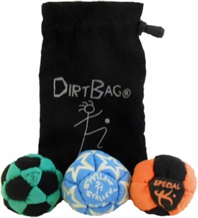 DIRTBAG Medley Footbag 3-Pack with Pouch, 100% Handmade, Premium Quality, Bright Vivid Colors, Signature Carry Bag