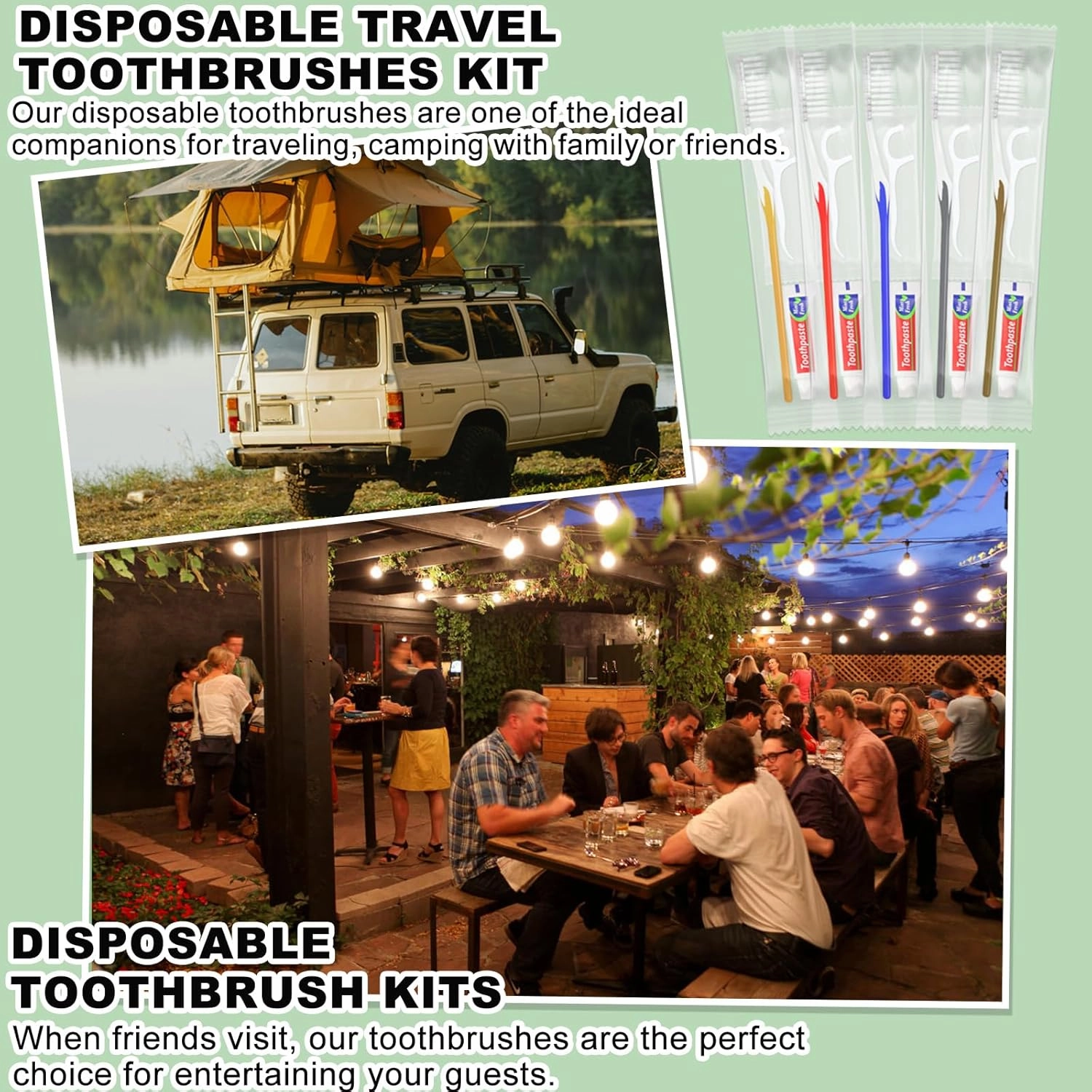 Disposable Toothbrushes with Toothpaste and Floss,50 Pack Brown 3-in-1 Individually Wrapped Bulk Disposable Travel Toothbrushes and Dental Floss Kit for Homeless,Airbnb,Dentist,Guests