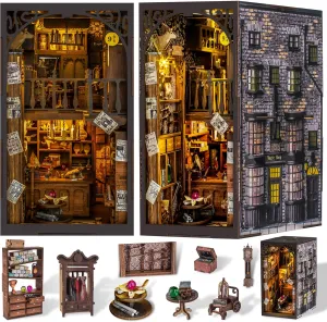 DIY Book Nook Kit, Miniature Book Nook kit, Wooden 3D Puzzle Bookend Bookshelf Insert Decor, Halloween/Christmas Decorations/Gifts for Adults and Teens
