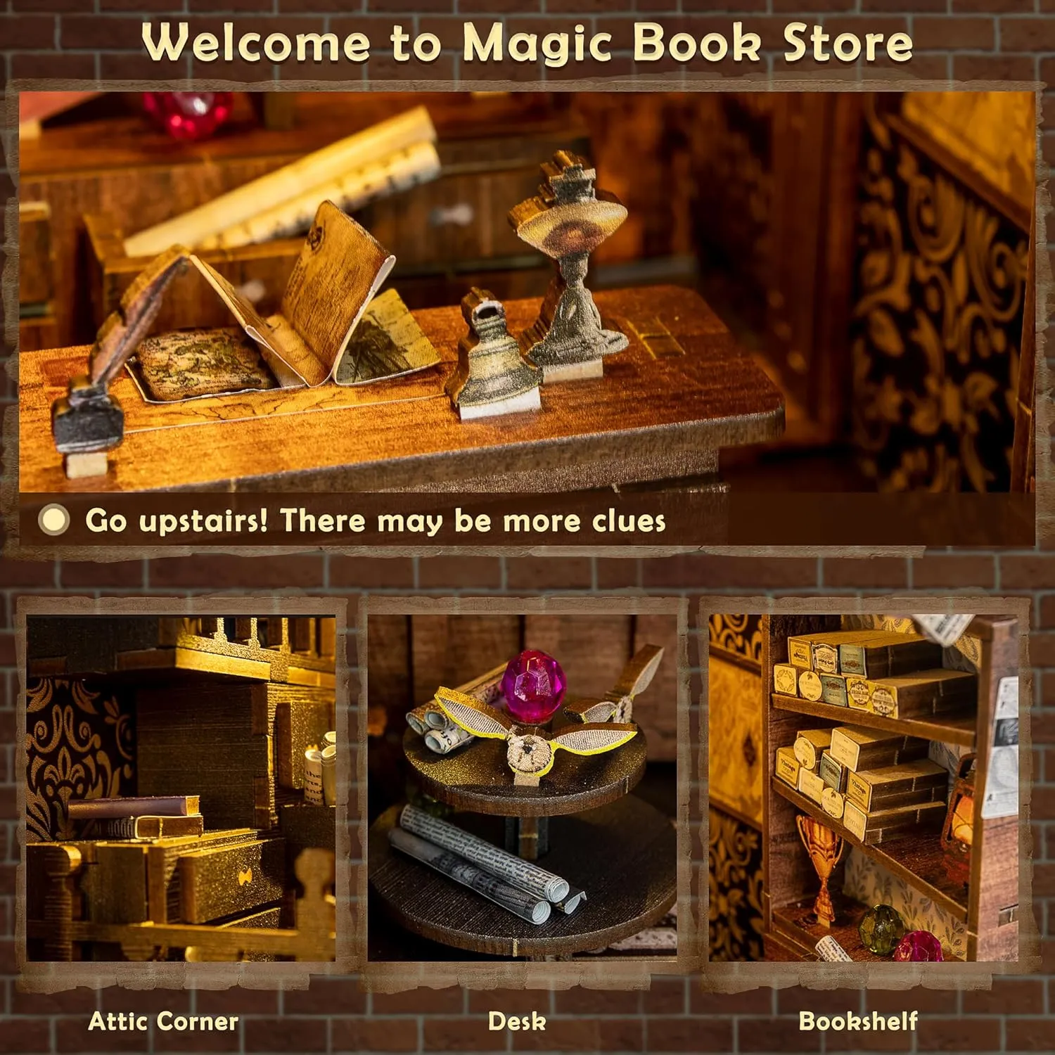 DIY Book Nook Kit, Miniature Book Nook kit, Wooden 3D Puzzle Bookend Bookshelf Insert Decor, Halloween/Christmas Decorations/Gifts for Adults and Teens